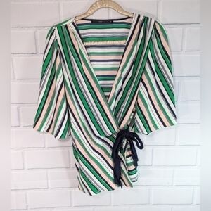 Hazel Green/Navy Striped Wrap Top Full Sleeves